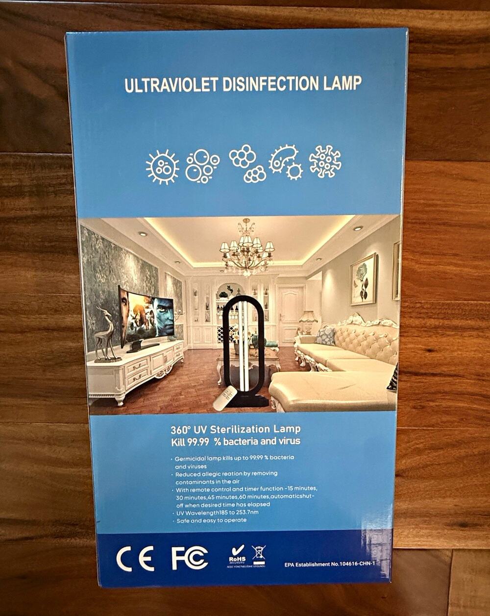 Feefir UV Disinfection Sterilization Lamp Bulb 38W 110V 360° Timer Remote